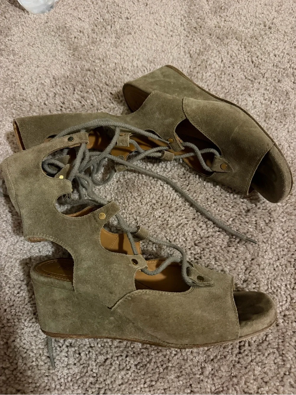 Chloe Olive Suede Lace-Up Wedge Sandals